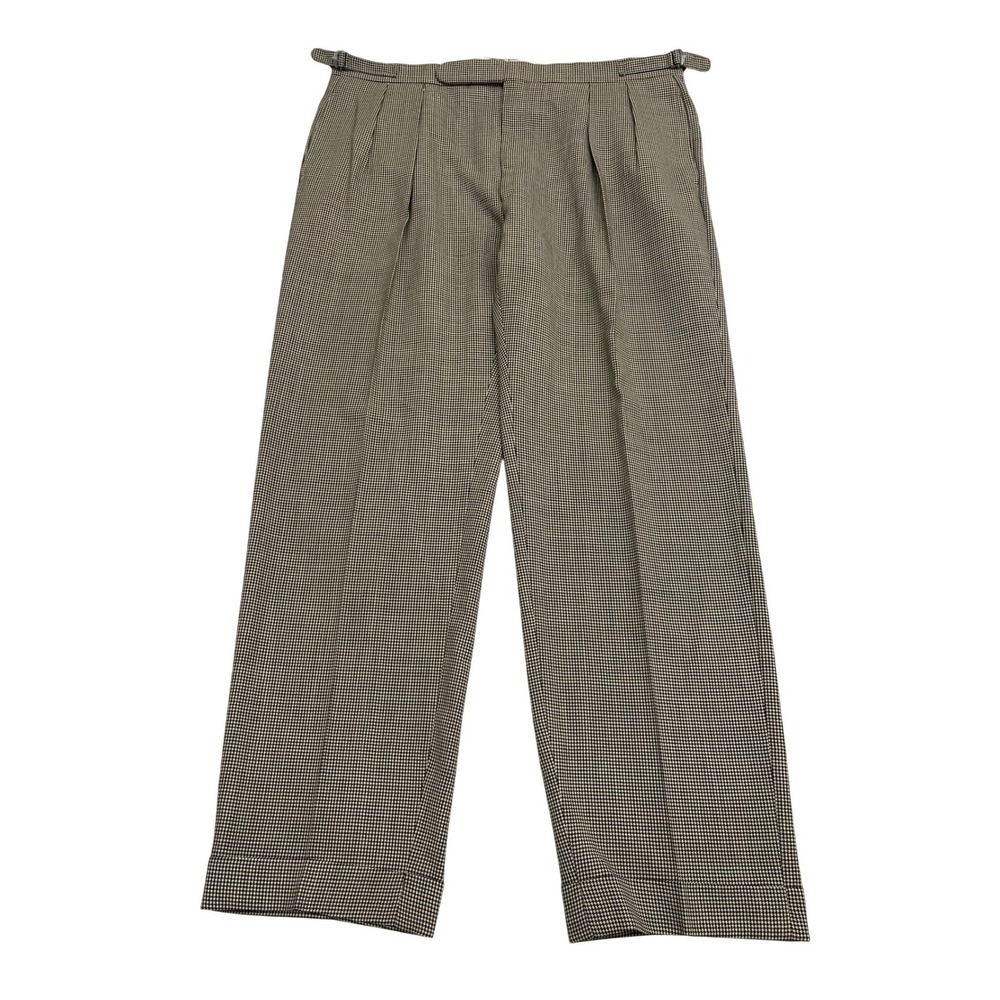 VTG Polo Ralph Lauren Wool Mohair Pleated Pants 42 Houndstooth Adjuster Italy